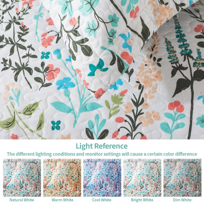 VAPUTAR Queen Quilt Bedding Set-3 Pieces Botanical Quilt Queen Size (90 x 98 inch)  Reversible Queen Coverlet with Garden Style Floral Pattern  Bedspread Queen Size Suitalble for All Season. - Image 5